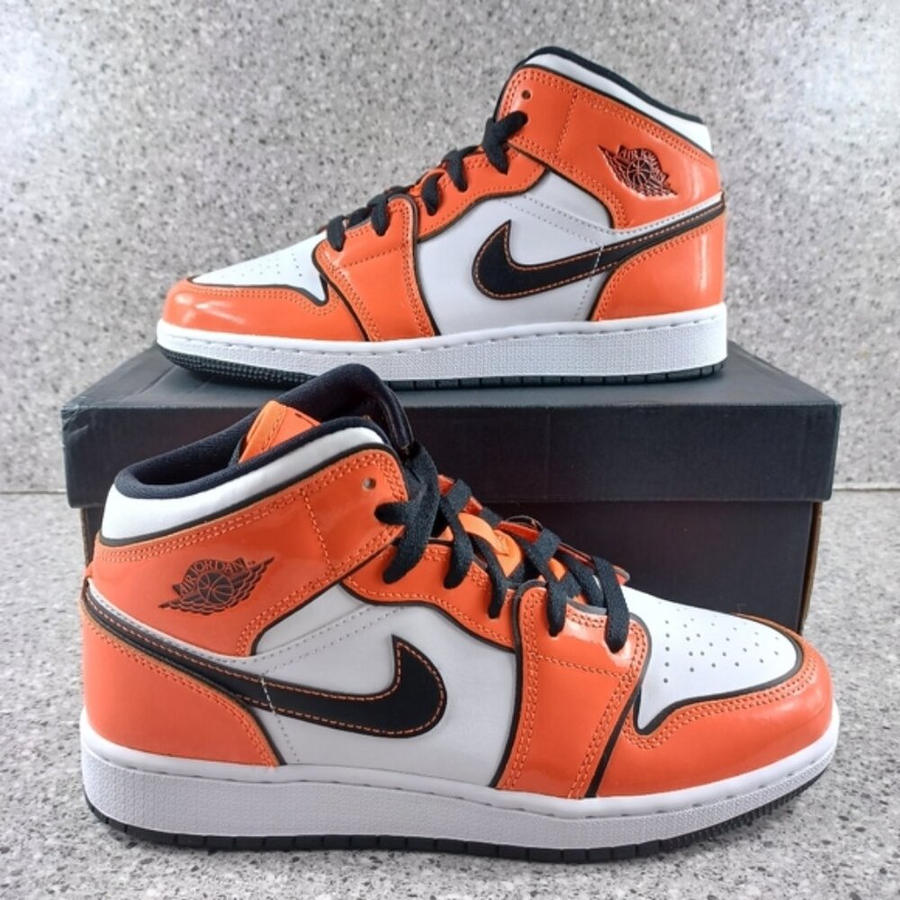 Nike Air Jordan 1 Mid Turf Orange Patent Leather Sneakers Shoes 6.5Y 7Y …